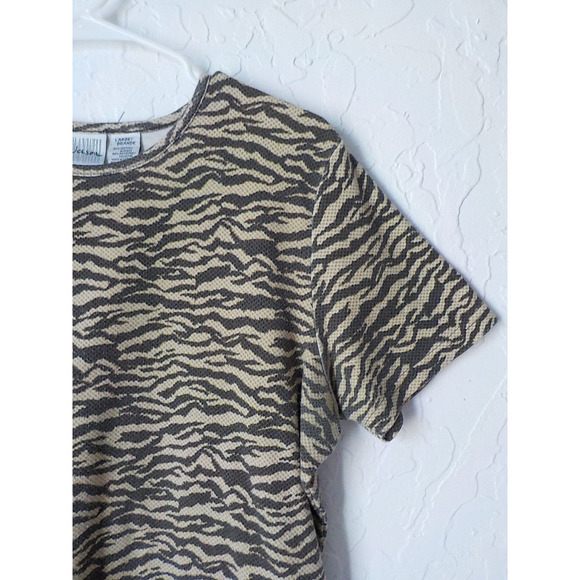Jason Maxwell Brown Animal Print Top T-Shirt Waffle Cotton Short Sleeve Women L - Picture 2 of 5